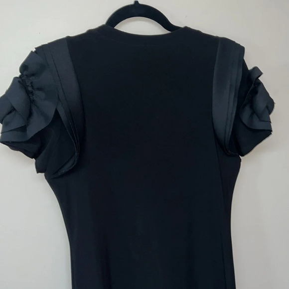 Frank Lyman Black Fluttered Ruffles Floral  sleeves cocktail Lycra dress Sz 8 - Picture 9 of 15